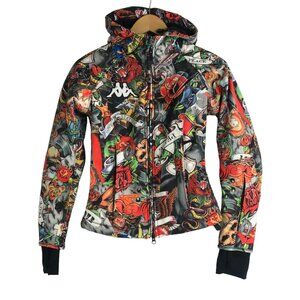 KAPPA Jacket Womens Size XS Ski Love Tattoo Hooded Peace Jaguar Roses Skull $695